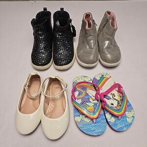 4 Pair Lot Girls Toddler Dress Shoes Booties  Sz 7 Multi Colors Slip On Side Zip